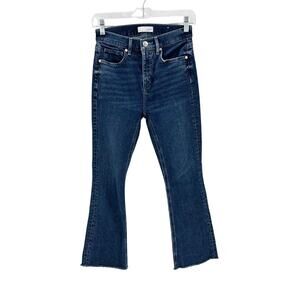 LOFT high waist kicker crop raw hem dark wash size 00/24 preppy minimalist